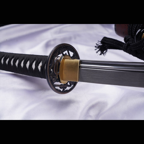 Hand Forged Japanese Samurai Katana Sword Manganese Steel Blade Oil Quenching Alloy Tsuba