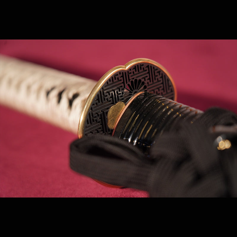 Hand Forged Japanese Samurai Katana Sword Tamahagane Steel Clay Tempered Red Copper Tsuba - COOLKATANA 