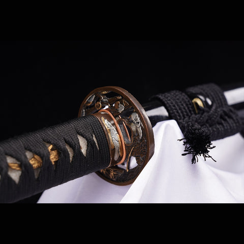 Hand Forged Japanese Samurai Sword Folded Steel Clay Tempered Gold Plated Copper/Silver Plated Copper Tsuba-COOLKATANA-ZS-0029-U
