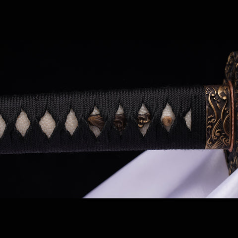 Hand Forged Japanese Samurai Sword Manganese Steel Blade Genuine Rayskin Handle Brass Tsuba-COOLKATANA-ZS-0039-U