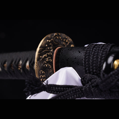 Hand Forged Japanese Samurai Sword Manganese Steel Blade Genuine Rayskin Handle Brass Tsuba-COOLKATANA