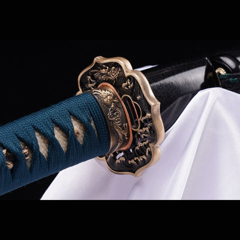 Hand Forged Japanese Samurai Sword High Manganese Steel Oil Quenching Copper Tsuba Removable-COOLKATANA