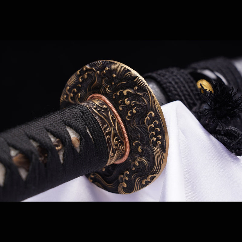 Hand Forged Japanese Samurai Sword Manganese Steel Blade Genuine Rayskin Handle Brass Tsuba - COOLKATANA 