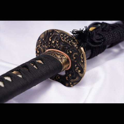 Hand Forged Japanese Samurai Sword Manganese Steel Blade Genuine Rayskin Handle Brass Tsuba-COOLKATANA