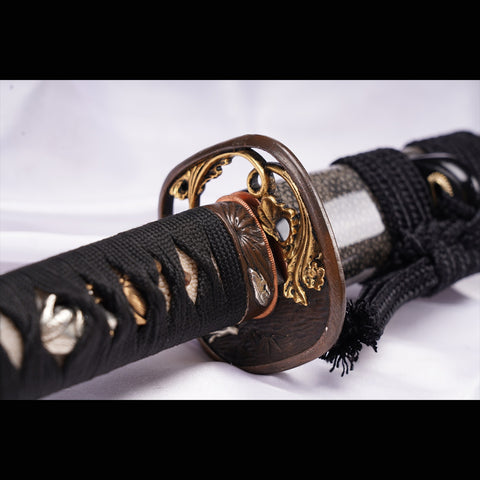 Hand Forged Japanese Samurai Sword Folded Steel Gold Plated Copper/Silver Plated Rayskin Saya Copper Tsuba-COOLKATANA-ZS-0025-U