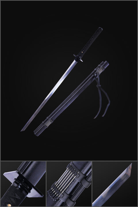 Hand Forged Japanese Ninja Sword 1095 Carbon Steel Straight Blade Ninjato With Blowing Needles-COOLKATANA