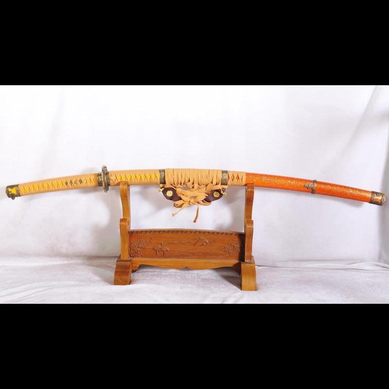 Hand Forged Tachi Sword Japanese Samurai Sword Sanmai 1095 Carbon Steel+Folded Steel Clay Tempered - COOLKATANA 