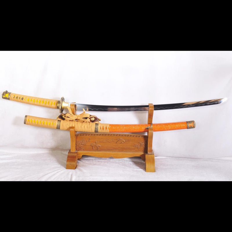 Hand Forged Tachi Sword Japanese Samurai Sword Sanmai 1095 Carbon Steel+Folded Steel Clay Tempered - COOLKATANA 