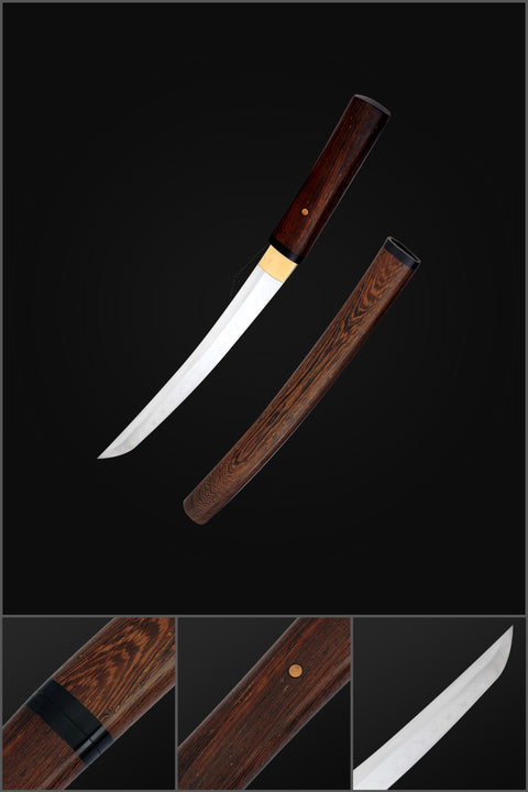 Hand Forged Japanese Shirasaya Tanto Sword Short Sword 1095 High Carbon Steel Clay Tempered-COOLKATANA-SL-1290-U