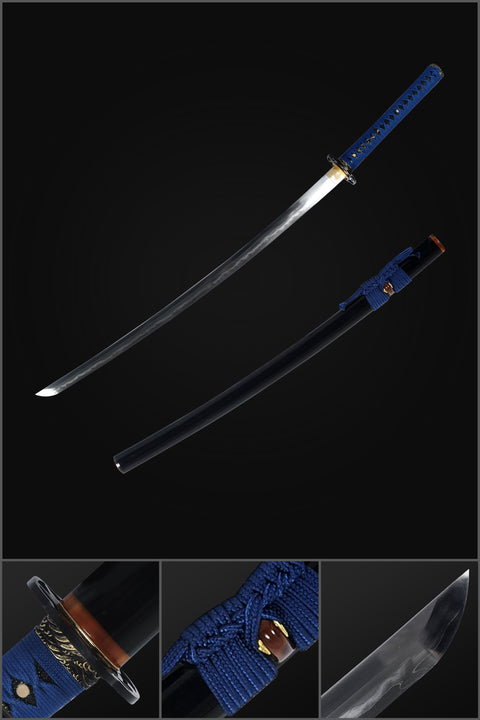 Hand Forged Japanese Samurai Sword Clay Tempered Katana Honsanmai 1095 Steel+Folded Steel Iron Tsuba-COOLKATANA
