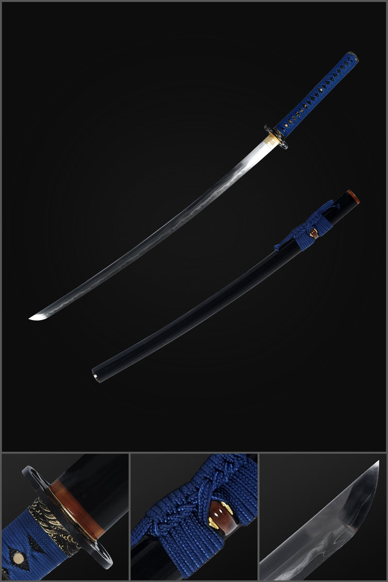 Hand Forged Japanese Samurai Sword Clay Tempered Katana Honsanmai 1095 Steel+Folded Steel Iron Tsuba - COOLKATANA 