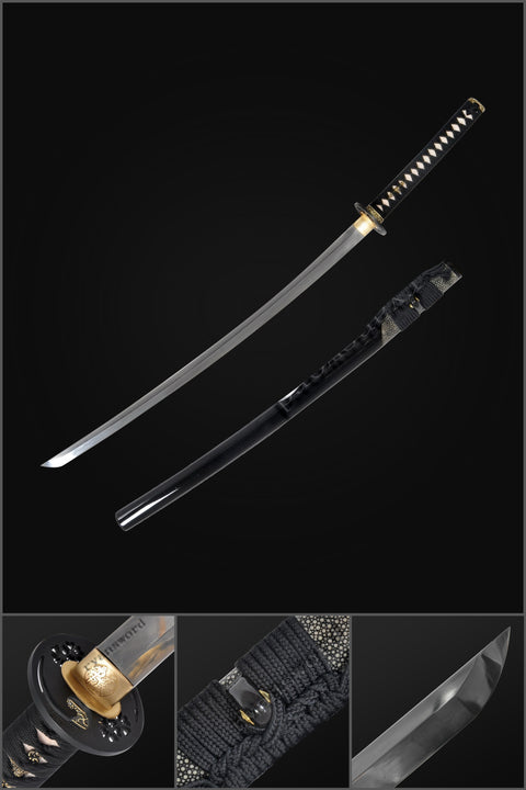 Hand Forged Kobuse Samurai Katana Sword Iron Tsuba Full Tang Half-Rayskin Saya Full Tang-COOLKATANA