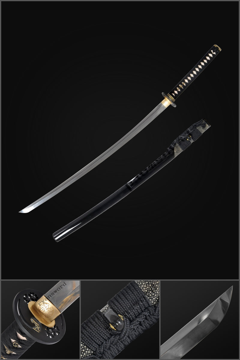 Hand Forged Kobuse Samurai Katana Sword Iron Tsuba Full Tang Half-Rayskin Saya Full Tang - COOLKATANA 