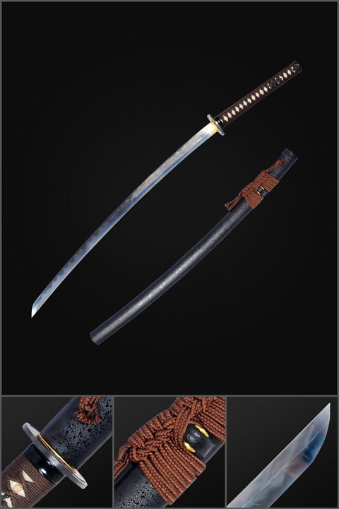 Hand Forged Japanese Samurai Katana Sword Folded Steel Clay Tempered Feathery Hada Full Tang-COOLKATANA-SL-1253-U