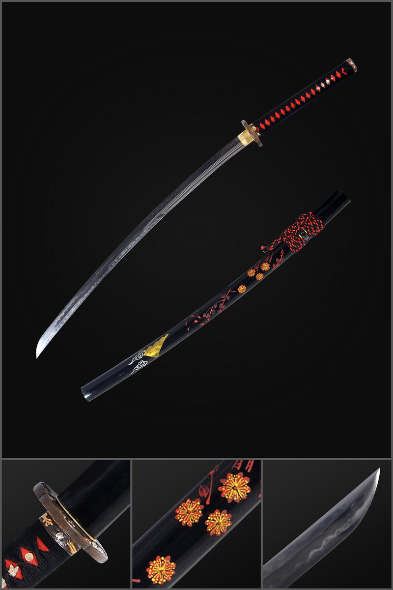 Hand Forged Kanmuri-Otoshi Katana Sword Clay Tempered 1095 Steel Double Edge Double Hamon Hand-Drawn Saya - COOLKATANA 