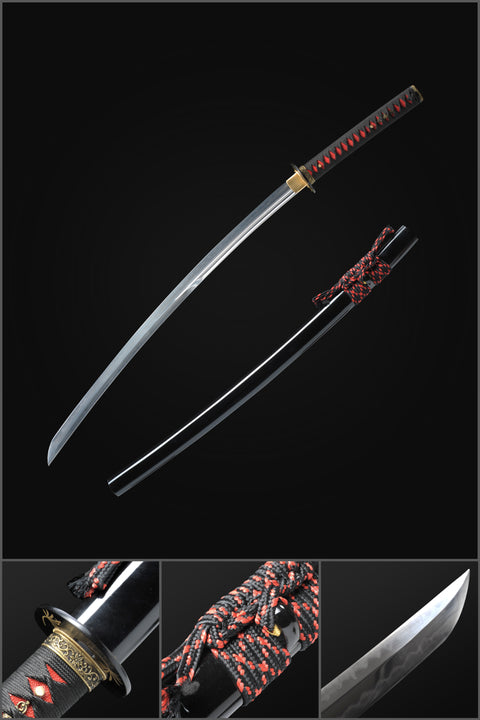 Hand Forged Japanese Samurai Katana Sword 1095 Steel Clay Tempered Double Hamon Kanmuri-Otoshi Zukuri-COOLKATANA-SL-1213-U
