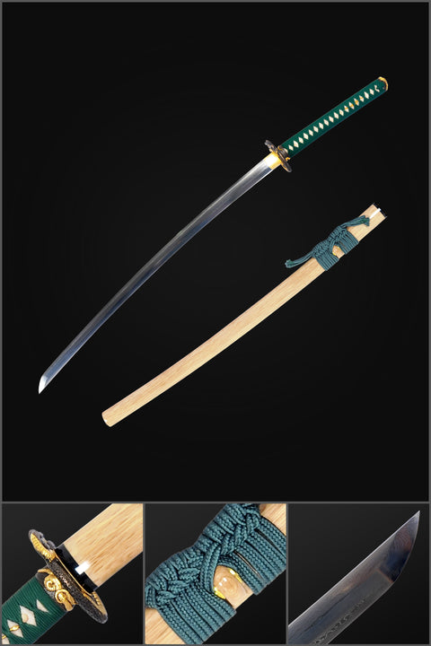 Hand Forged Japanese Samurai Katana Sword 1095 Folded Steel Clay Tempered Suguha Hamon Snake Tsuba Full Tang-COOLKATANA-SL-1258-U