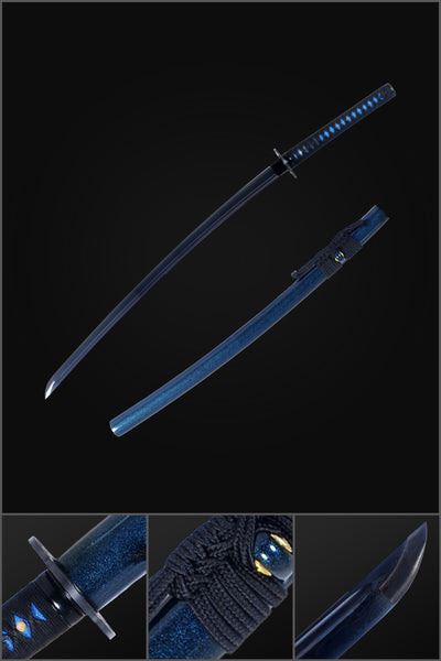 KATANAフルセット Ninja Symbol 3-piece Blue Samurai Swords Set - SwordsKingdom
