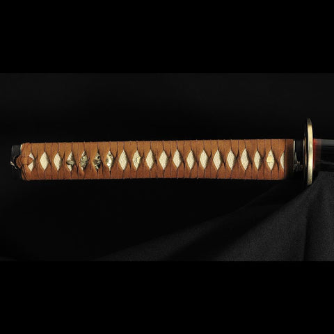 Hand Forged Japanese Samurai Katana Sword 1095 Folded Steel Clay Tempered Copper Tsuba-COOLKATANA