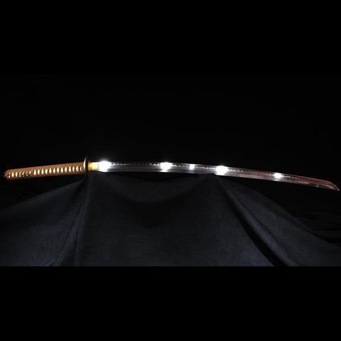 Hand Forged Japanese Samurai Katana Sword 1095 Folded Steel Clay Tempered Copper Tsuba-COOLKATANA