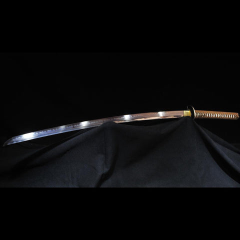 Hand Forged Japanese Samurai Katana Sword 1095 Folded Steel Clay Tempered Copper Tsuba-COOLKATANA