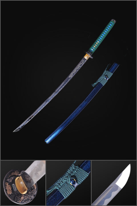 Hand Forged Japanese Samurai Katana Sword Dragon Carving Combined Material Sanmai Full Tang-COOLKATANA-SL-1085-U