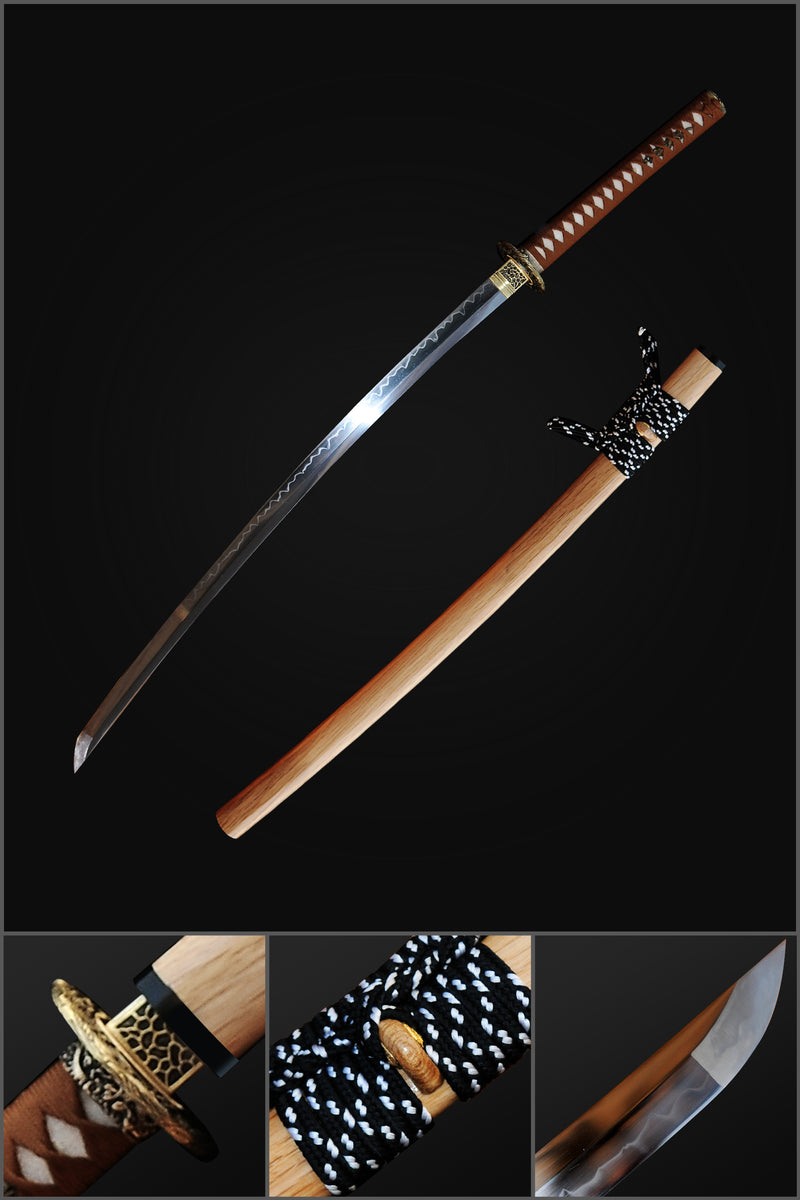 Handmade Japanese Katana Sword 1095 High Carbon Steel Clay Tempred Full Tang Brass Dragon Tsuba - COOLKATANA 