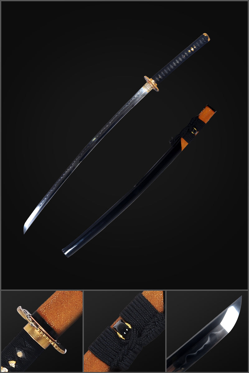 Hand Forged Japanese Samurai Katana Sword T10 Steel Clay Tempered Rayskin Saya Eagle Tsuba Full Tang - COOLKATANA 