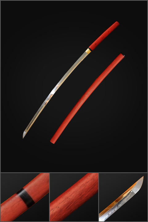 Hand Forged Japanese Daisho Katana+Wakizashi Sword Set 1095 High Carbon Steel Redwood Shirasaya-COOLKATANA-SL-361-U