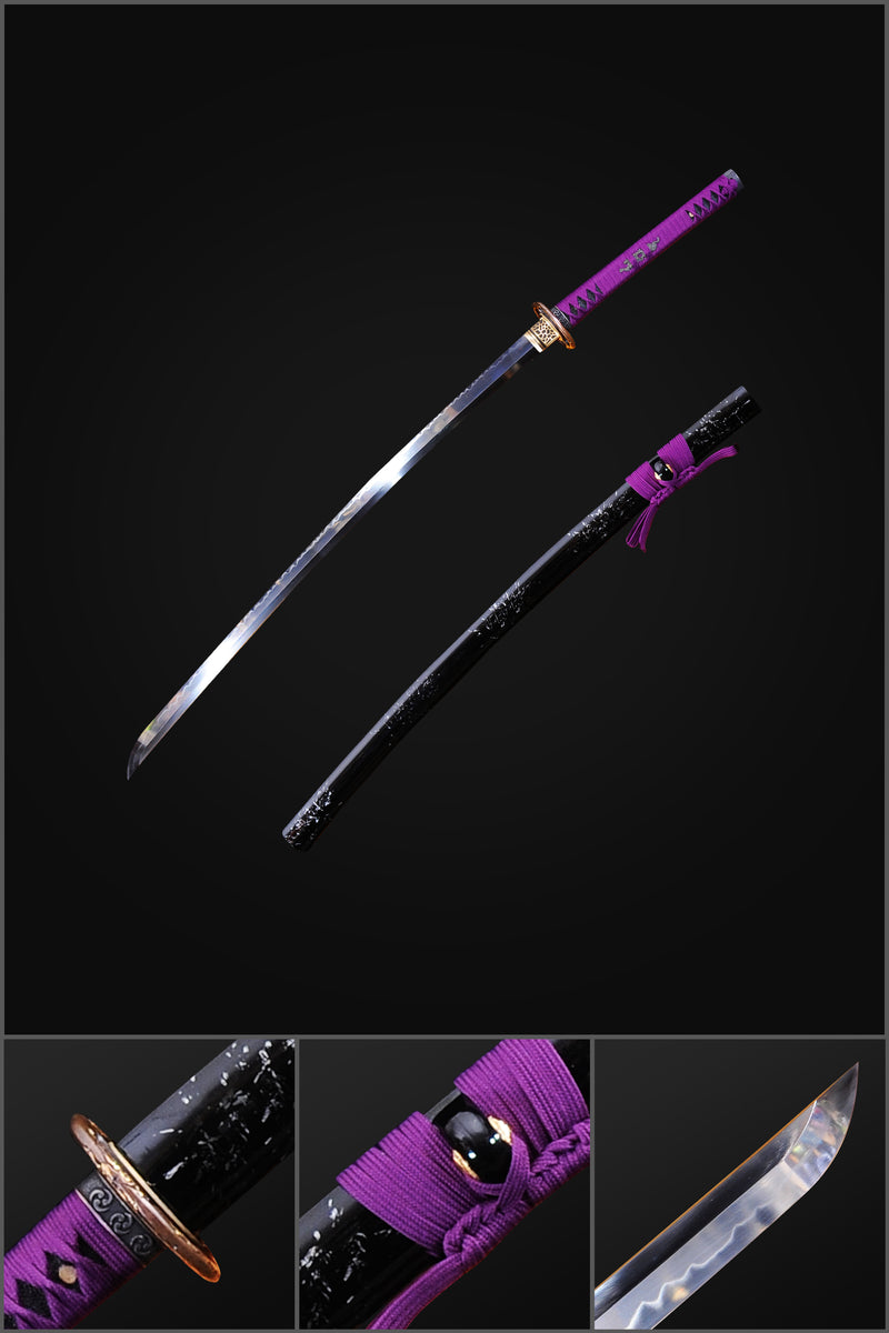 Hand Forged Japanese Samurai Katana Sword 1095 Carbon Steel Clay Tempered Blade Copper Musashi Tsuba - COOLKATANA 