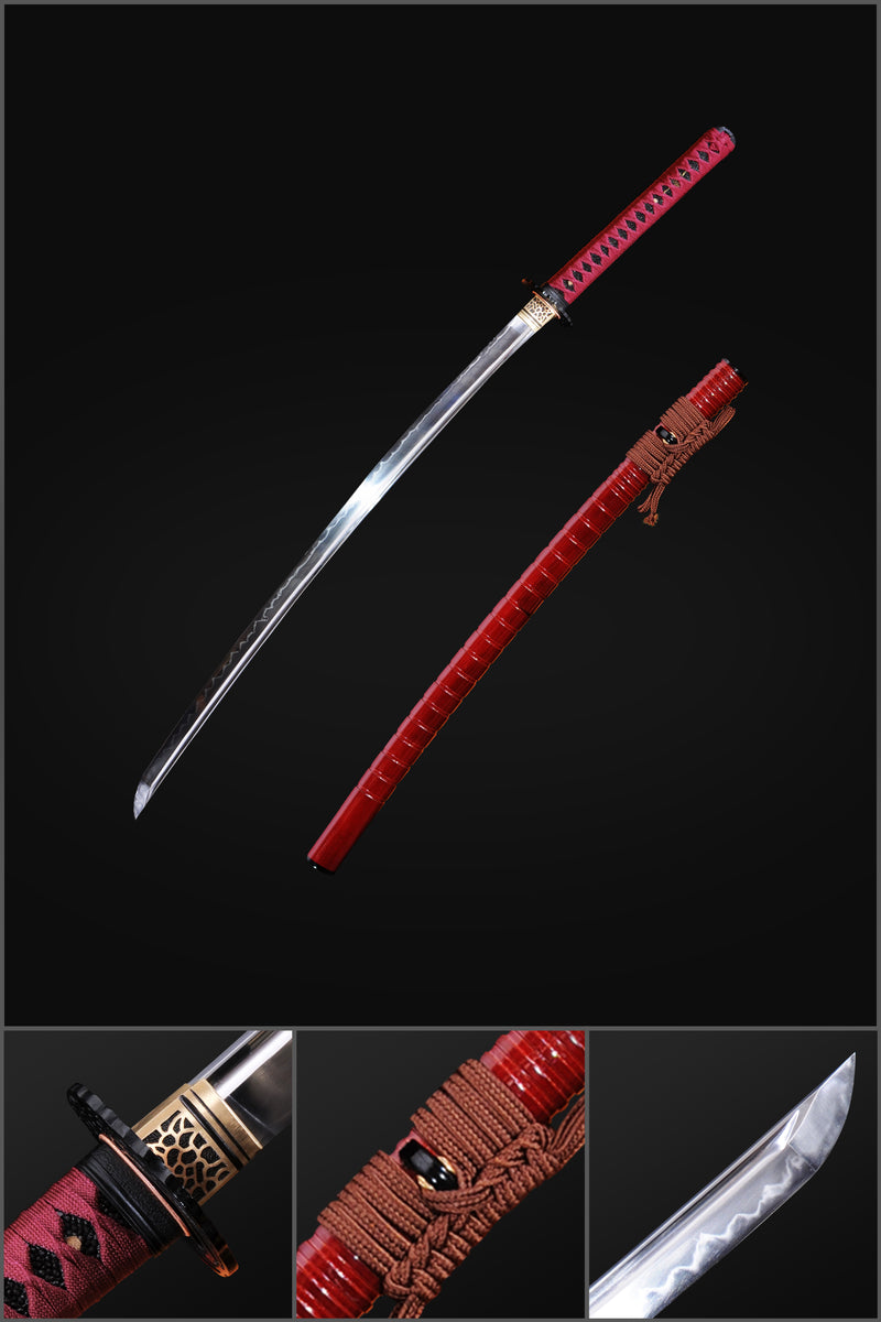 Hand Forged Japanese Samurai Katana Sword 1095 Carbon Steel Clay Tempered Crane Tsuba Sharp - COOLKATANA 