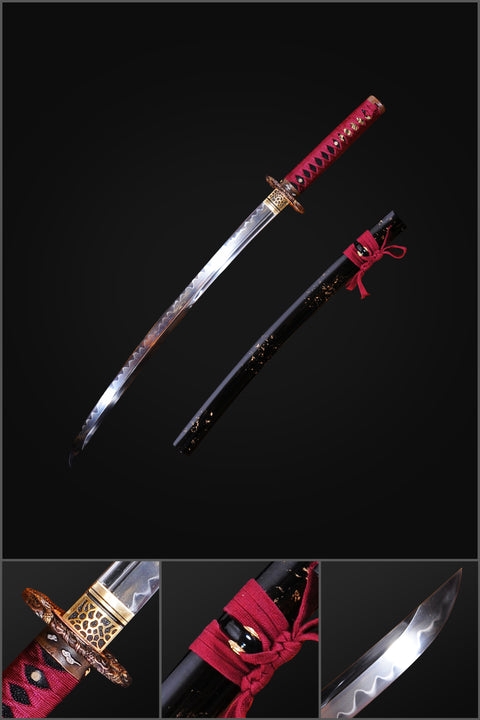Hand Forged Japanese Wakizashi Sword 1095 Carbon Steel Clay Tempered Copper Dragon Tsuba-COOLKATANA-SL-789-U