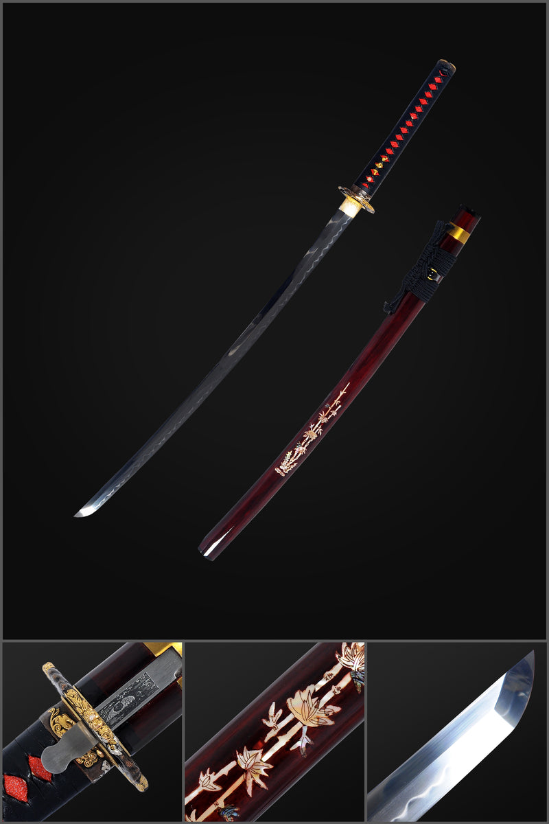 Hand Forged Japanese Samurai Sword Clay Tempered Katana With Kozuka Shell Saya - COOLKATANA 