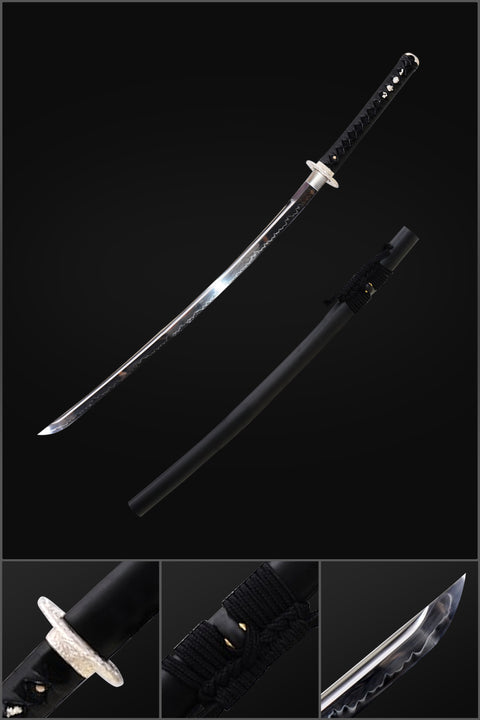 Hand Forged Japanese Samurai Katana Sword 1095 High Carbon Steel Clay Tempered Silver Tsuba Full Tang-COOLKATANA-SL-826-U