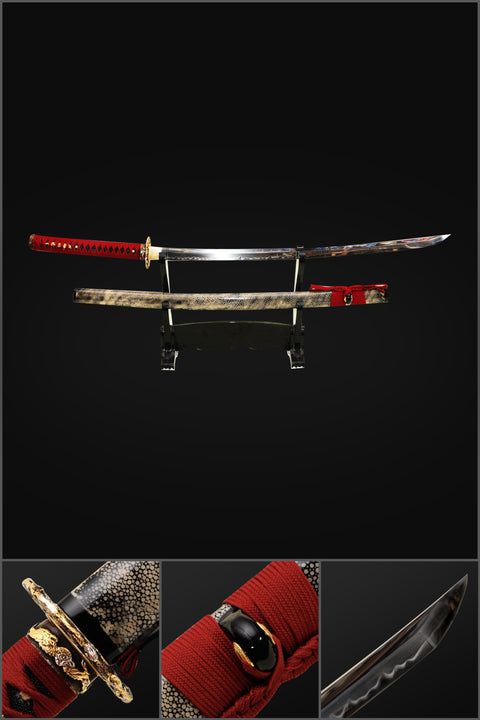 Hand Forged Japanese Samurai Sword Clay Tempered Katana Full Rayskin Saya-COOLKATANA-SL-837-U