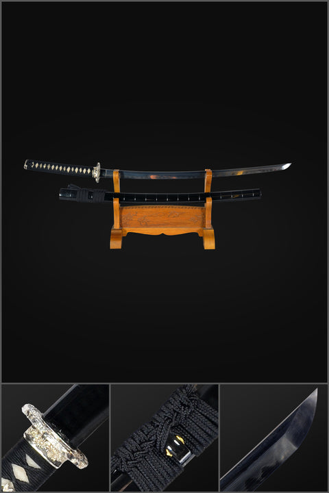 Hand Forged Japanese Samurai Katana Sword Gyaku-Kobuse 1095 Carbon Steel+Folded Steel Clay Tempered-COOLKATANA-SL-1168-U