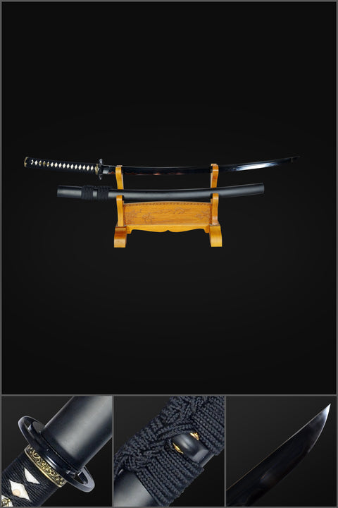 Hand Forged Japanese Samurai Katana Sword 1095 High Carbon Steel Black Blade Clay Tempered Unokubi-Zukuri-COOLKATANA-SL-1166-U