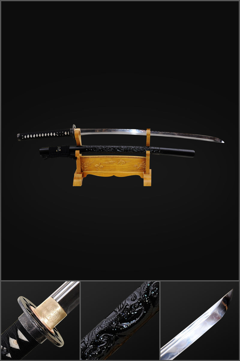Hand Forged Japanese Samurai Katana Sword 1095 Carbon Steel Clay Tempered Hand-Engraved Saya - COOLKATANA 