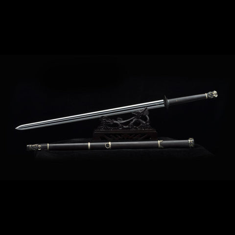 Handmade Chinese Sword Plain Warring States Jian Folded Steel Blade Double Edge Hand-Carved-COOLKATANA